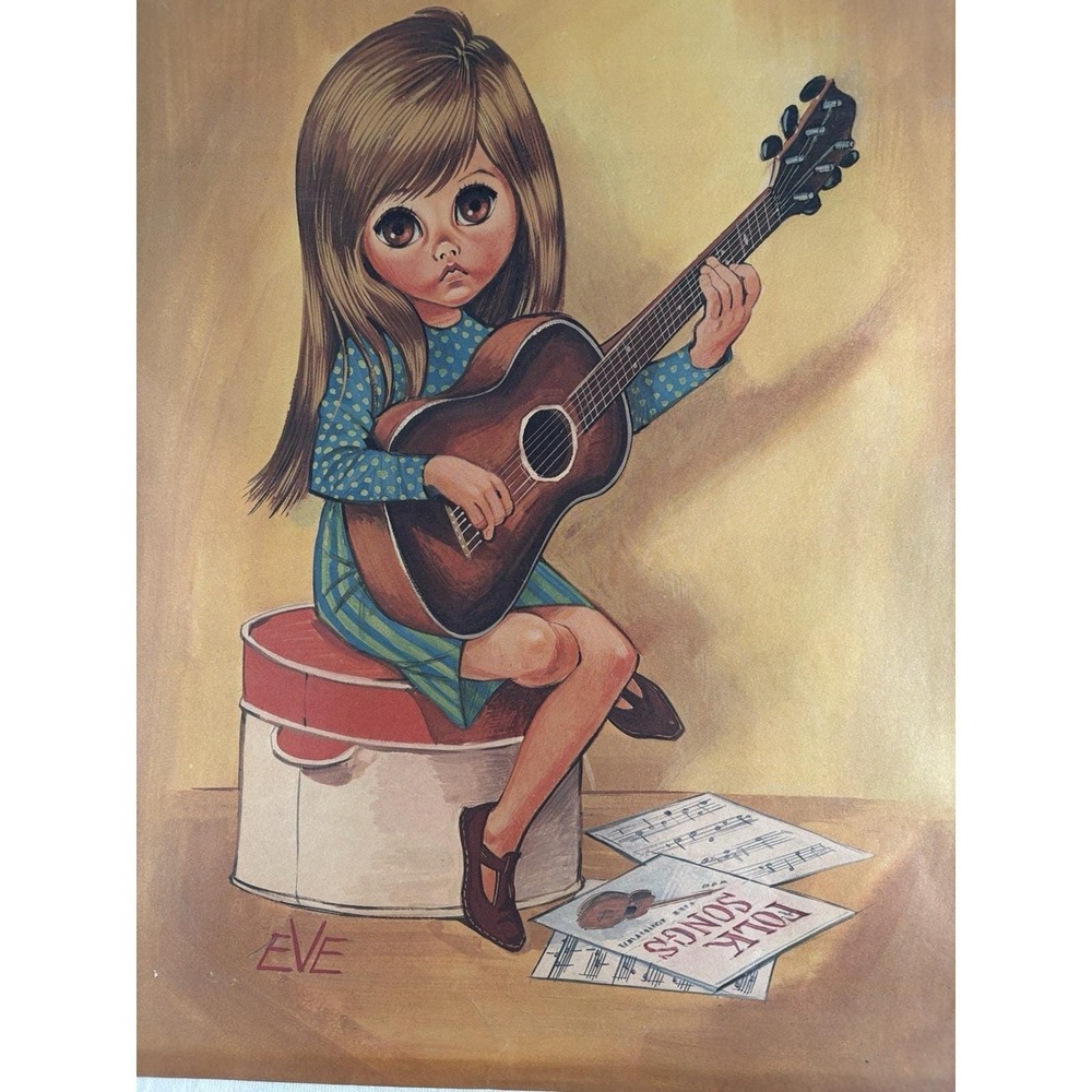 Big Eyes by Eve 1960's Litho SET OF 4 Prints 11"X14" Art Boy Girl Guitar Records - Picture 14 of 15